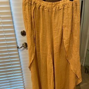 Wide leg mustard linen pants made in Italy new